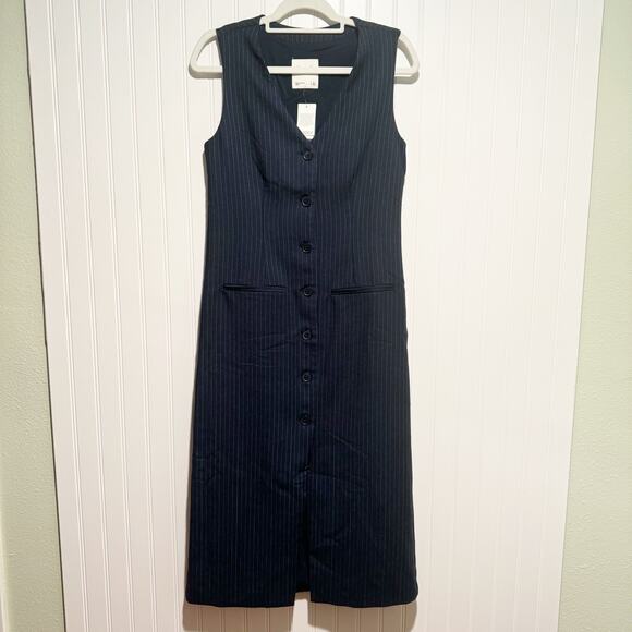 Abercrombie & Fitch Dresses & Skirts - Abercrombie Fitch Navy Blue Pinstripe Mara Vest Midi Dress NEW Size Small